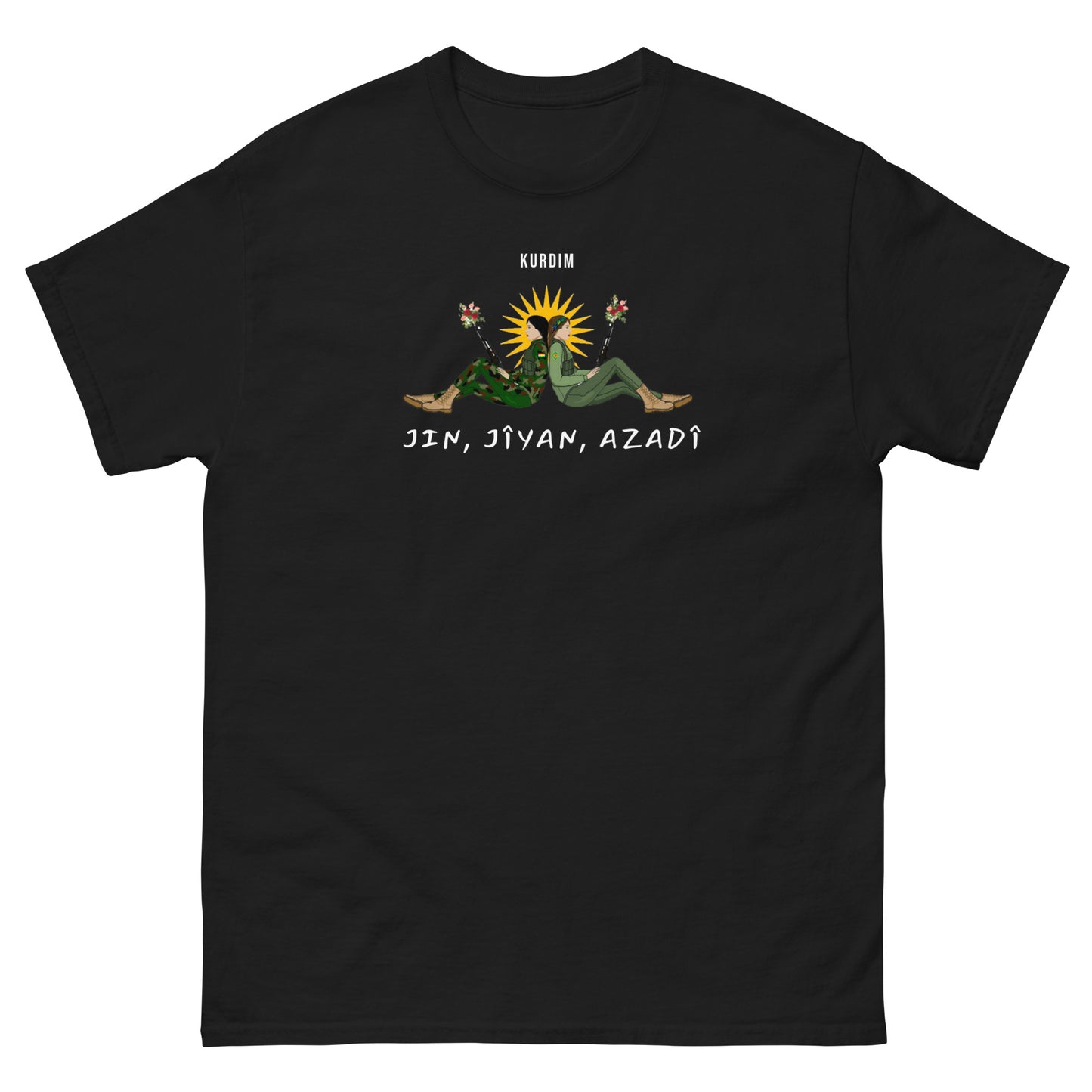 Jin. Jîyan. Azadî. Printed T-Shirt - Black