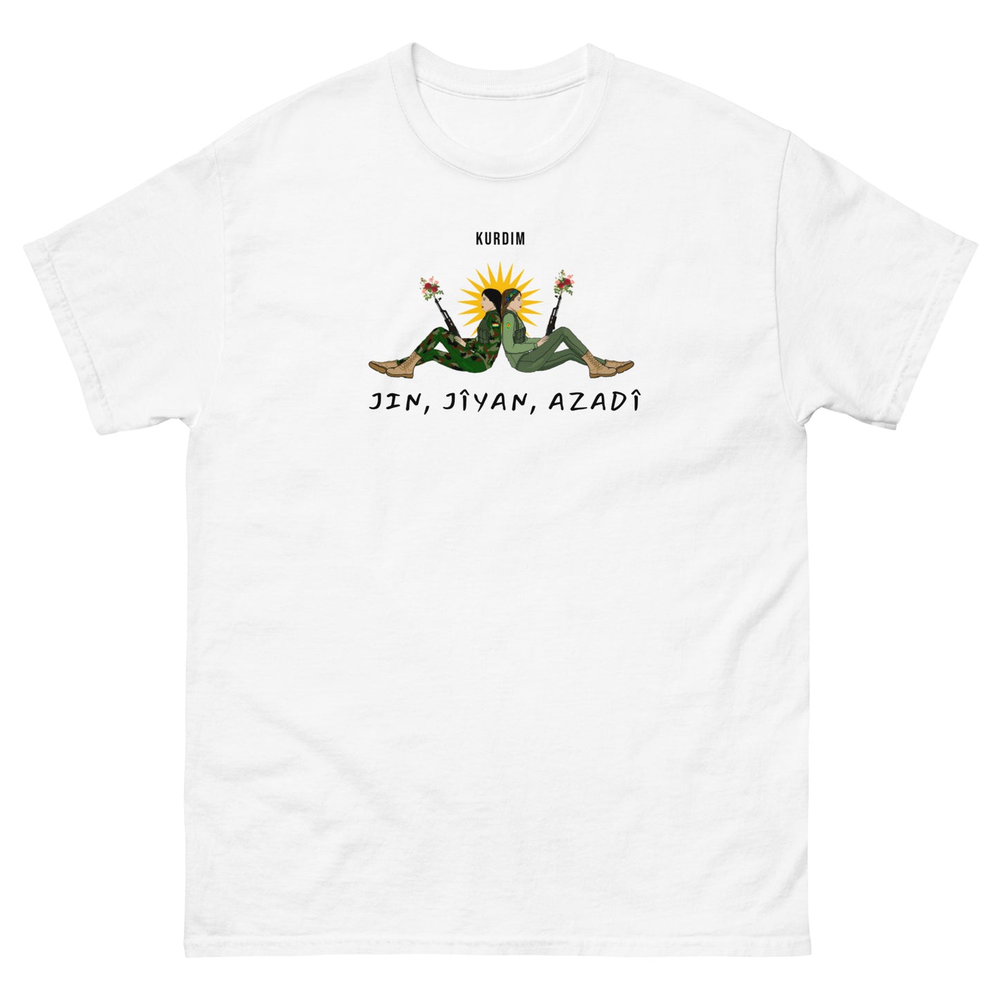 Jin. Jîyan. Azadî. Printed T-Shirt - White