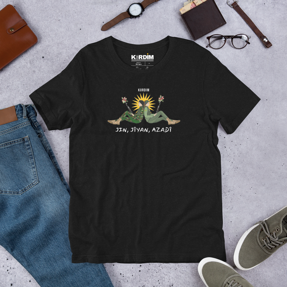 Jin. Jîyan. Azadî. Printed T-Shirt - Black